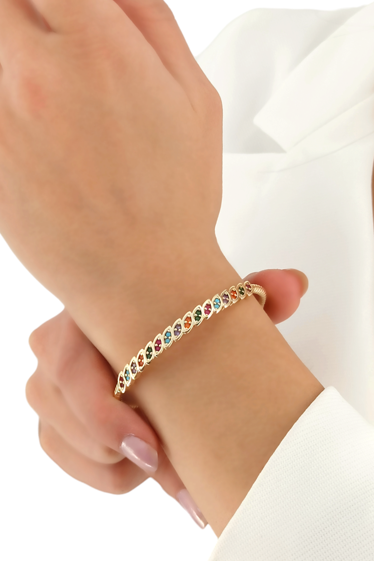 Premium Renkli Taşlı Burgu  Kelepçe Bileklik