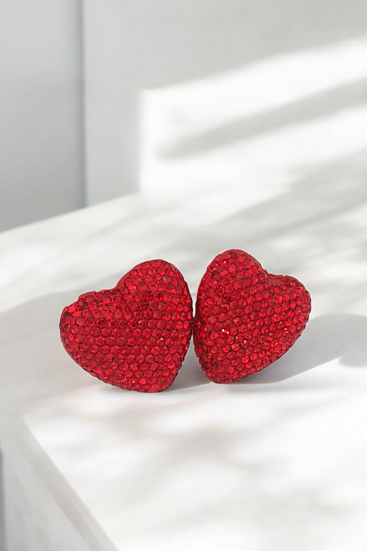 Premium Kalp Küpe Full Taşlı Bombeli Kalp Küpe