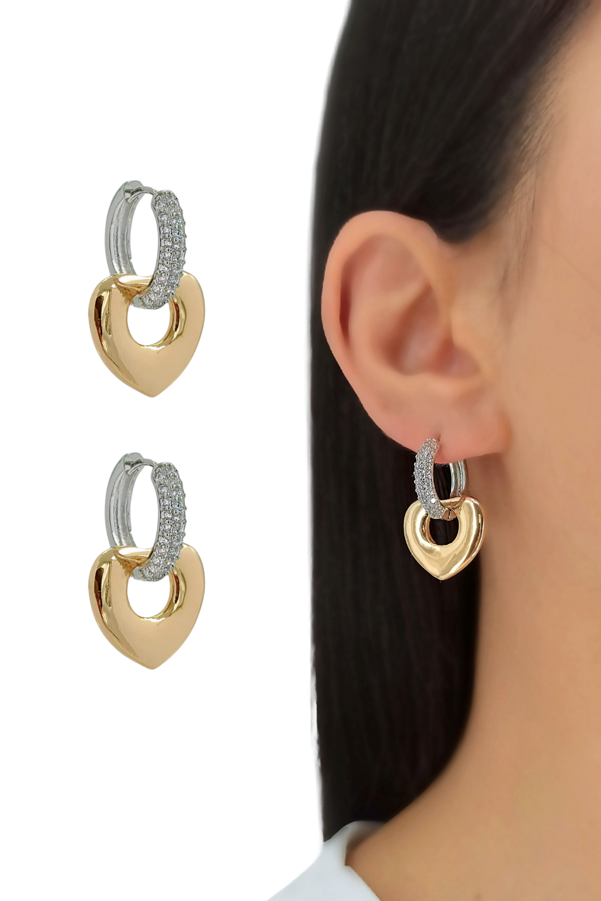 Premium Taşlı Plaka Kalp Küpe