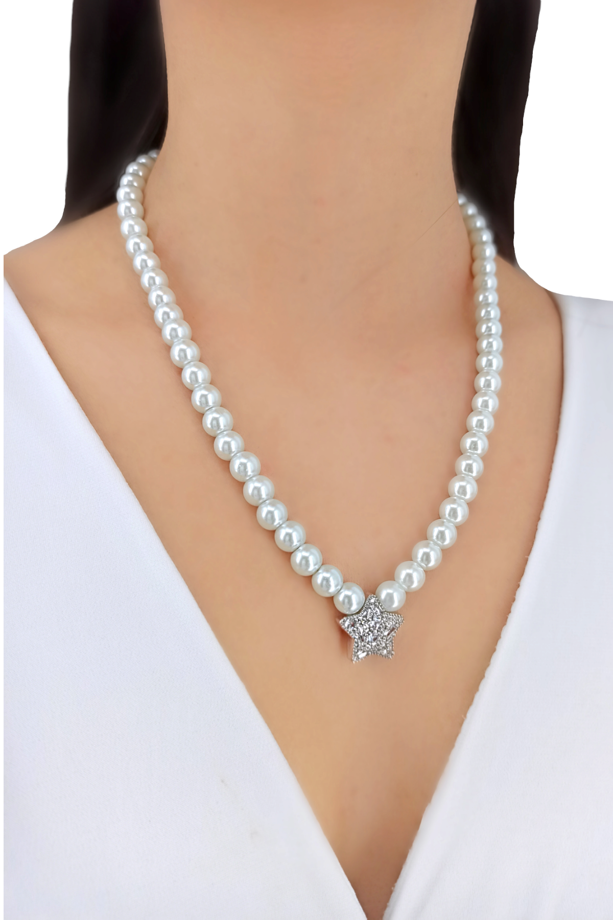 Premium Taşlı Yıldız İnci Kolye 