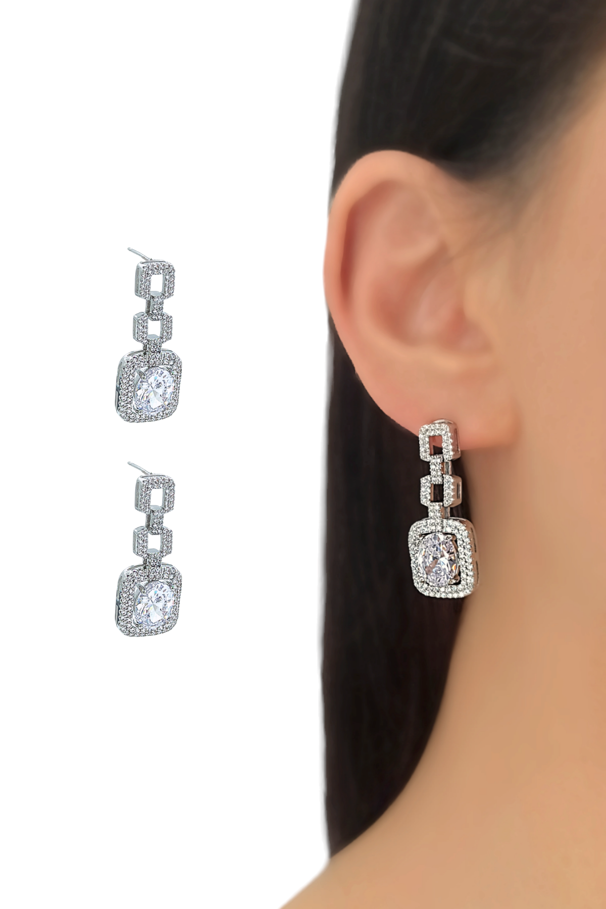 Premium Zirkon Taş Baget Küpe