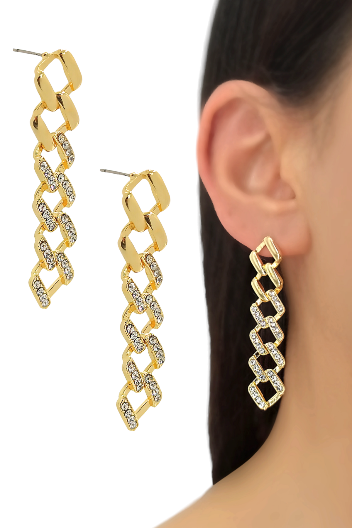 Premium Zirkon Taş Geçmeli Zincir Küpe