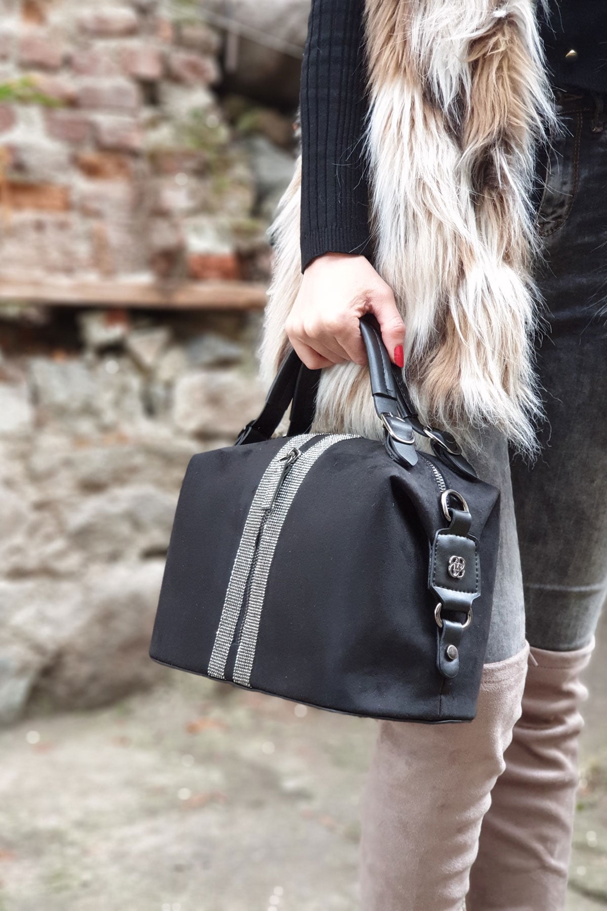 Şerit Taşlı El& Omuz Çantası