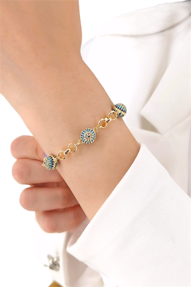 Taşlı Üç Top Bileklik Özel Seri Gold