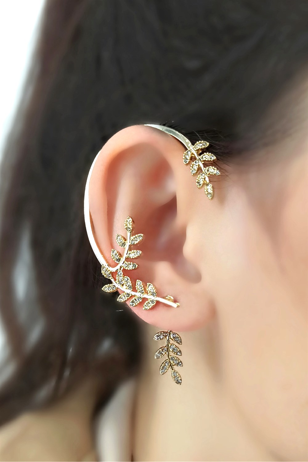 Taşlı Yaprak Manşet Earcuf/Kıkırdak Küpe TrKüpe34519