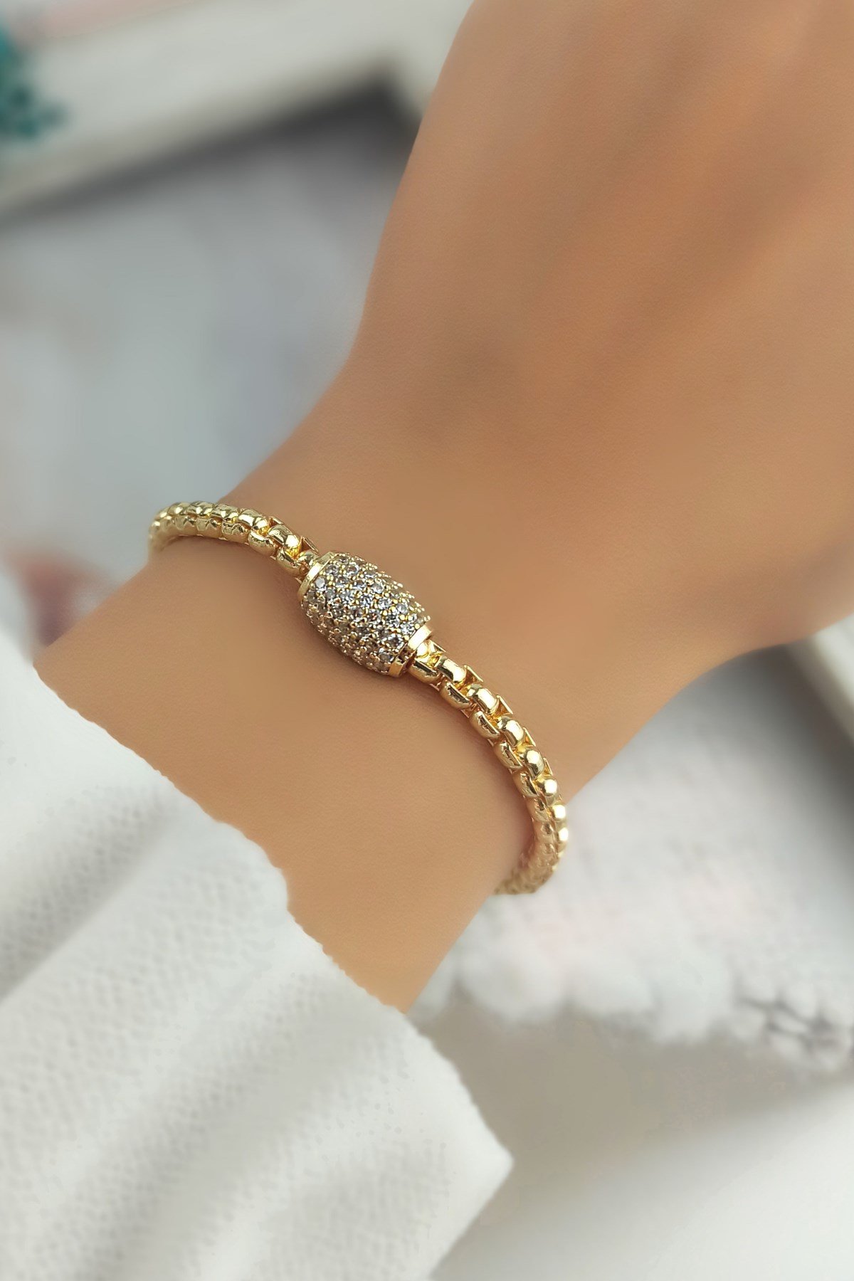 Zirkon Taşlı Tüp Zincir Bileklik TrBilek7783 B33503