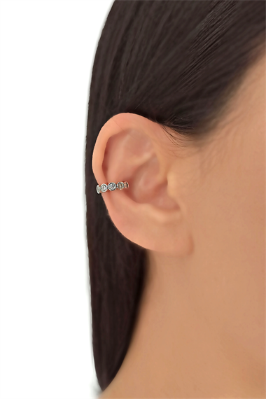 Tekli Yuvarlak Sıralı Taş Earcuff/Kıkırdak Küpe TrKüpe35149