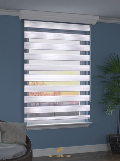 Geniş Pliseli Beyaz Zebra Stor Güneşlik Perde Metal Kasa