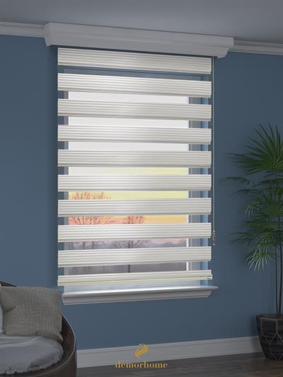 Geniş Pliseli Ekru Zebra Stor Güneşlik Perde Metal Kasa