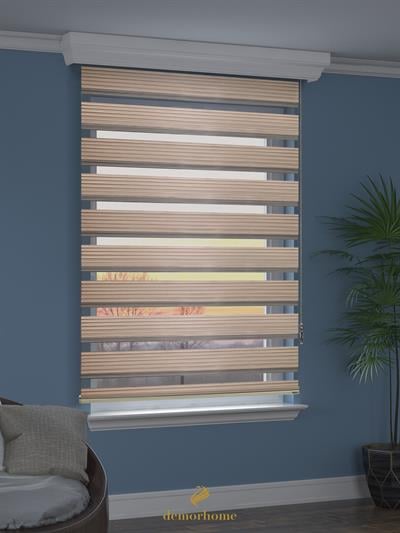 Geniş Pliseli Latte Rengi Zebra Stor Güneşlik Perde Metal Kasa