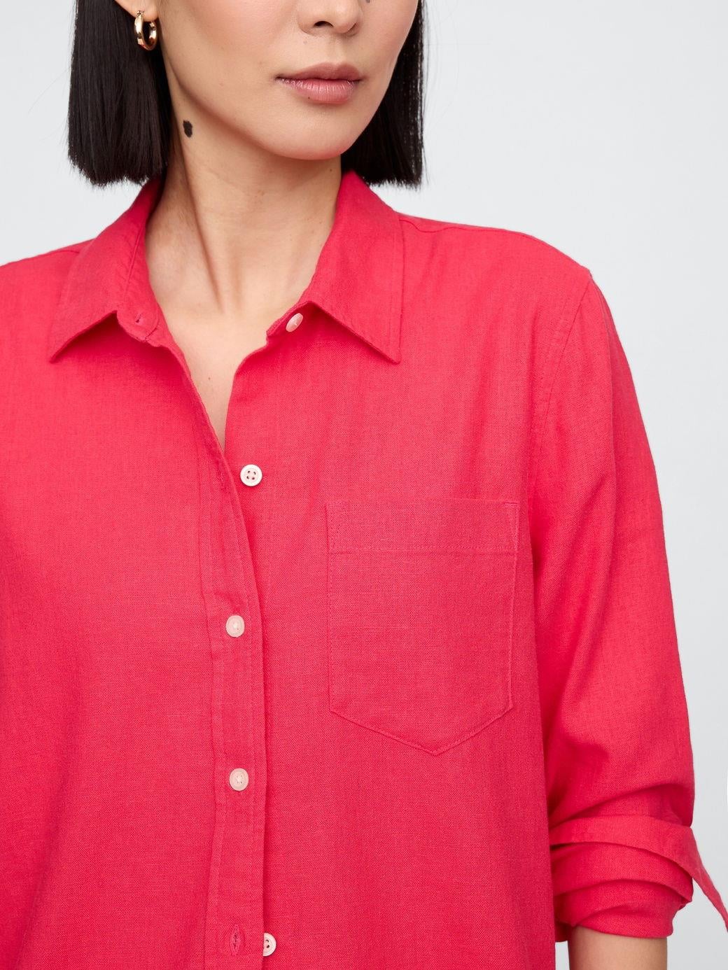 GAP V-LINEN Easy Shirt - Beachy Kadın Gömlek