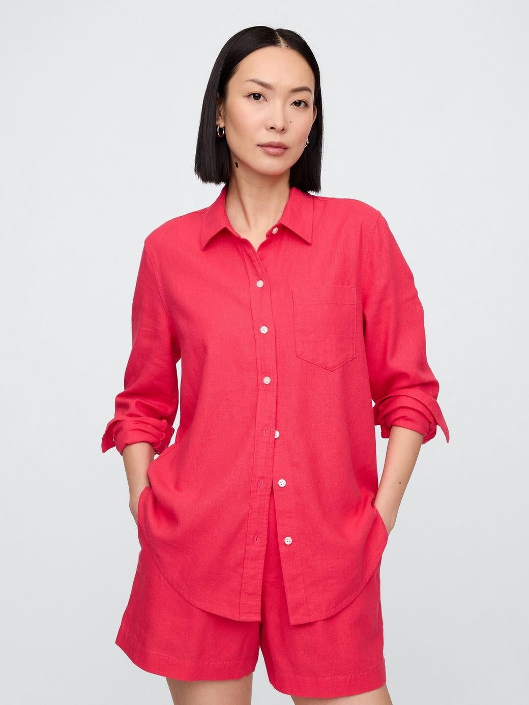 GAP V-LINEN Easy Shirt - Beachy Kadın Gömlek