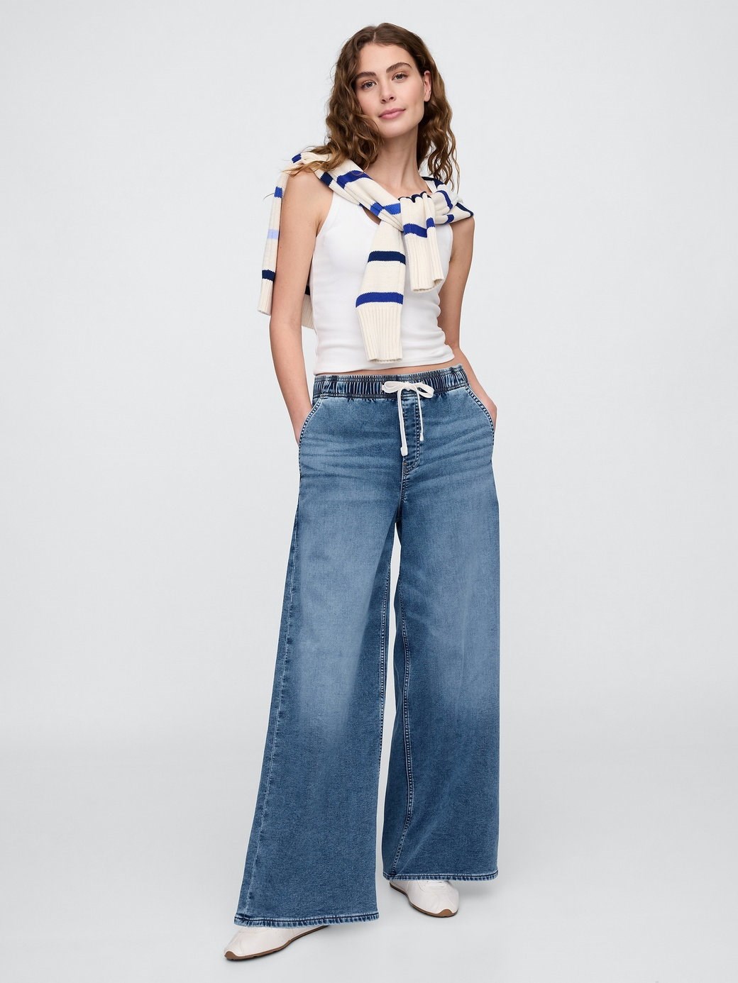 GAP V-Knit Like Pull Baggy Med Ocean Kadın Jeans