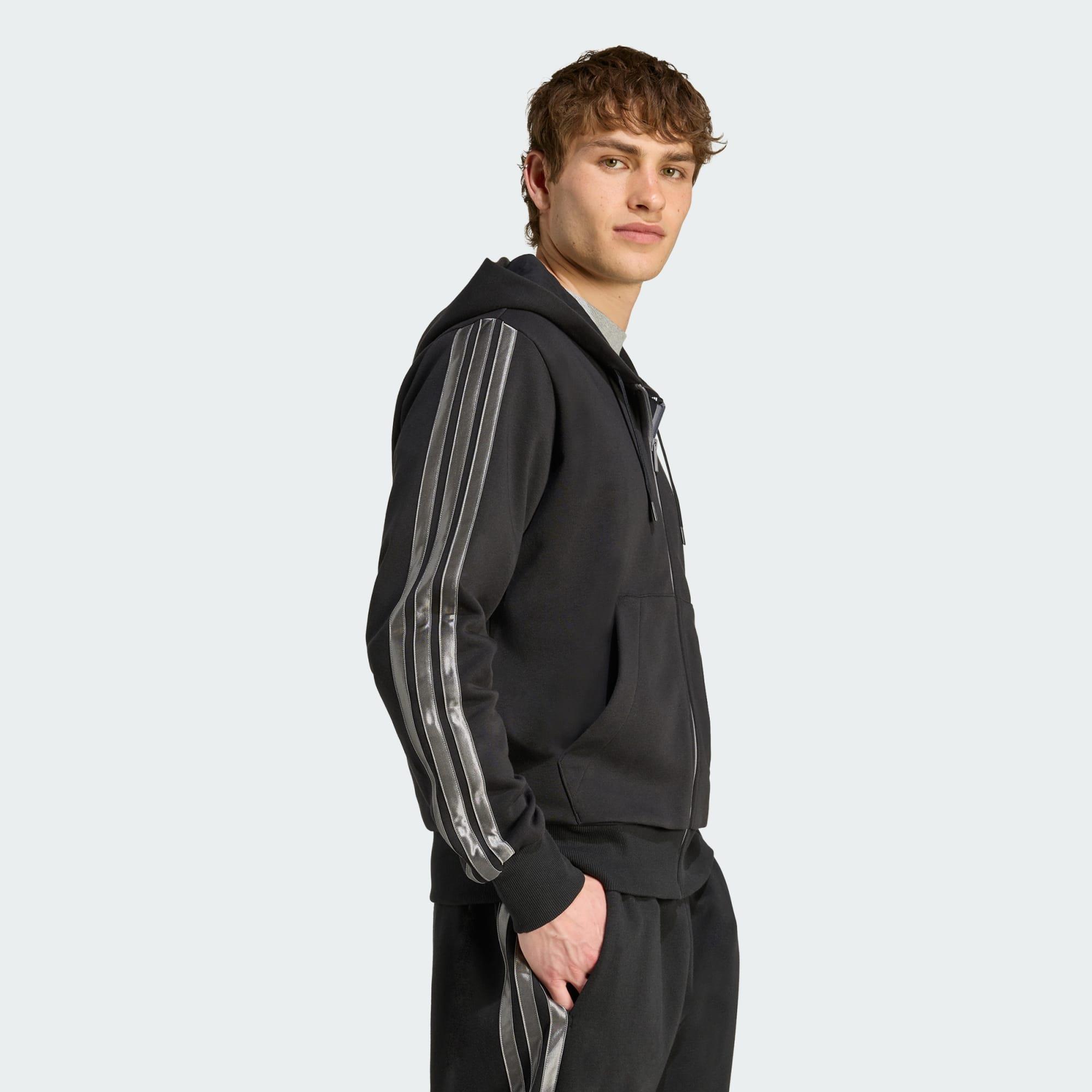adidas Holiday 3-Stripes Tam Boy Fermuarlı Erkek Kapüşonlu Üst