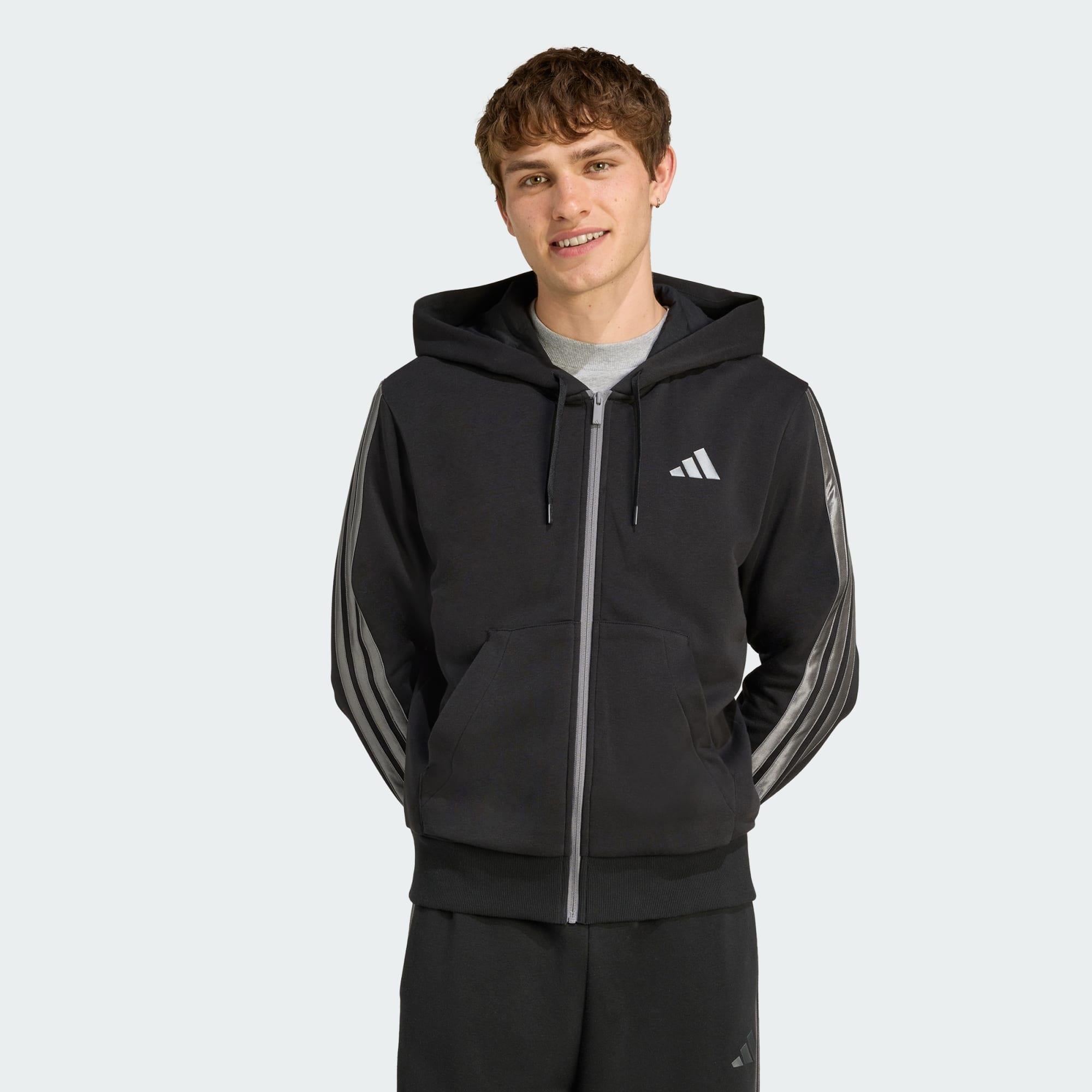 adidas Holiday 3-Stripes Tam Boy Fermuarlı Erkek Kapüşonlu Üst