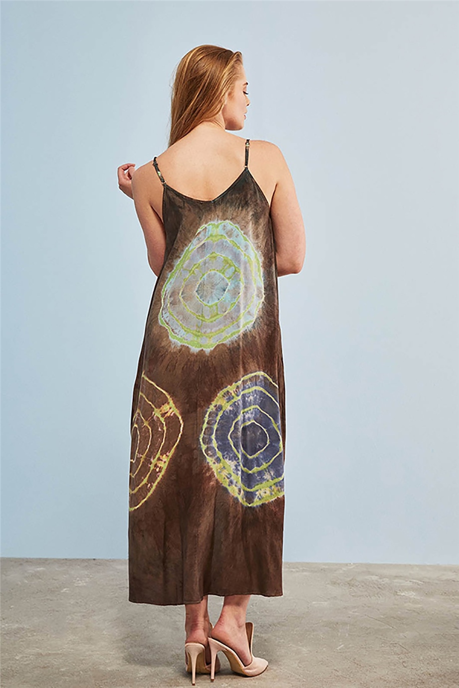 Askılı Batik Kahverengi Salaş Elbise