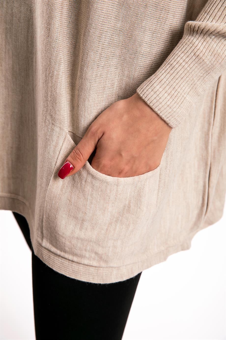 Bej Oversize Çift Cepli Tunik