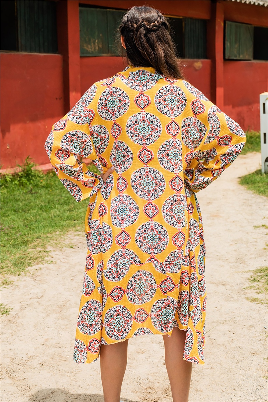 Çini Desenli Sarı Kaftan