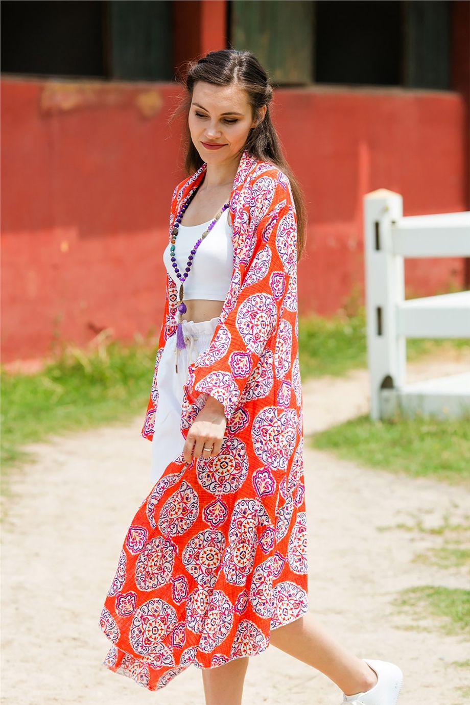 Çini Desenli Turuncu Kaftan