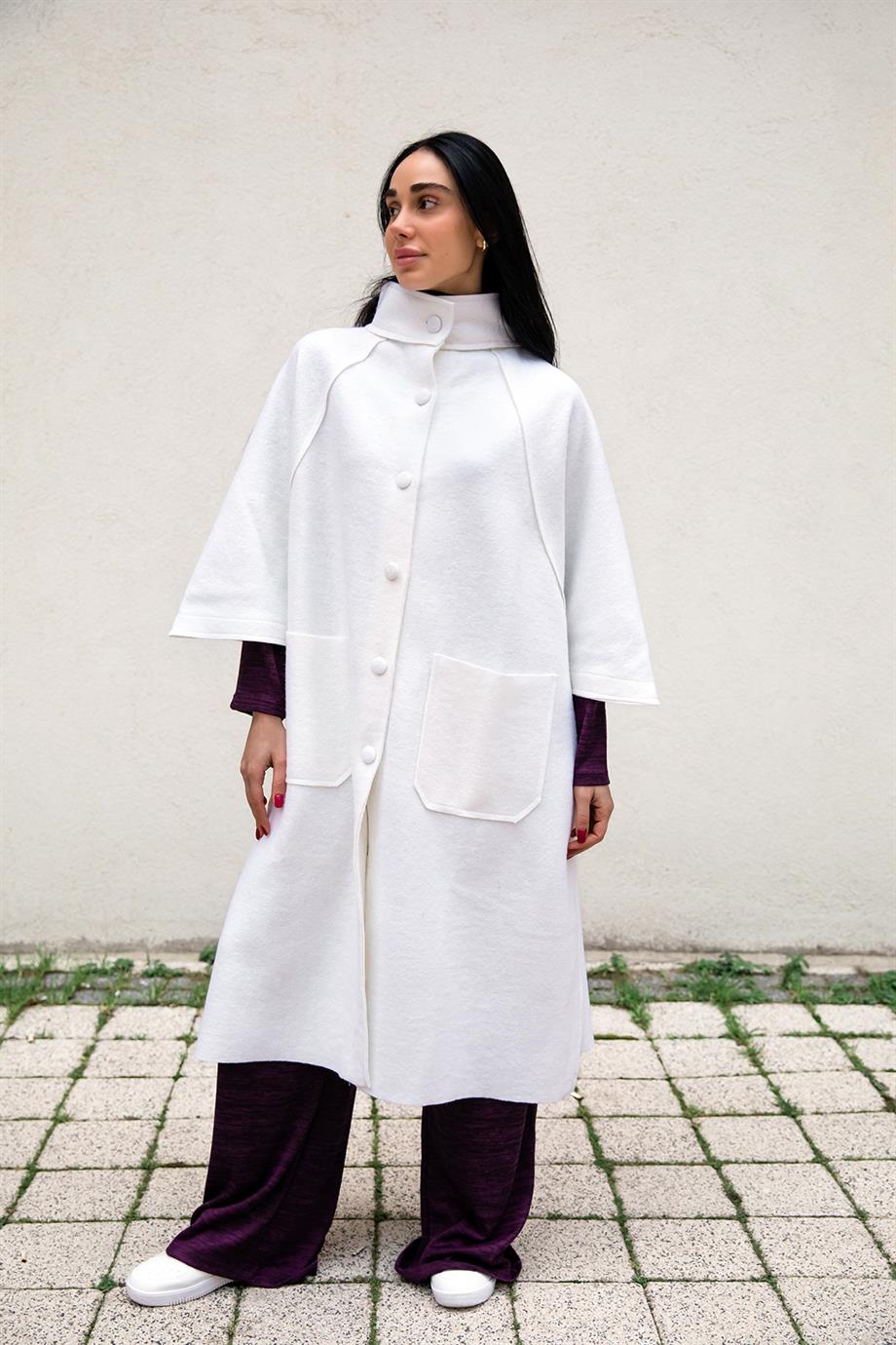 Ekru Oversize Keçe Kaban