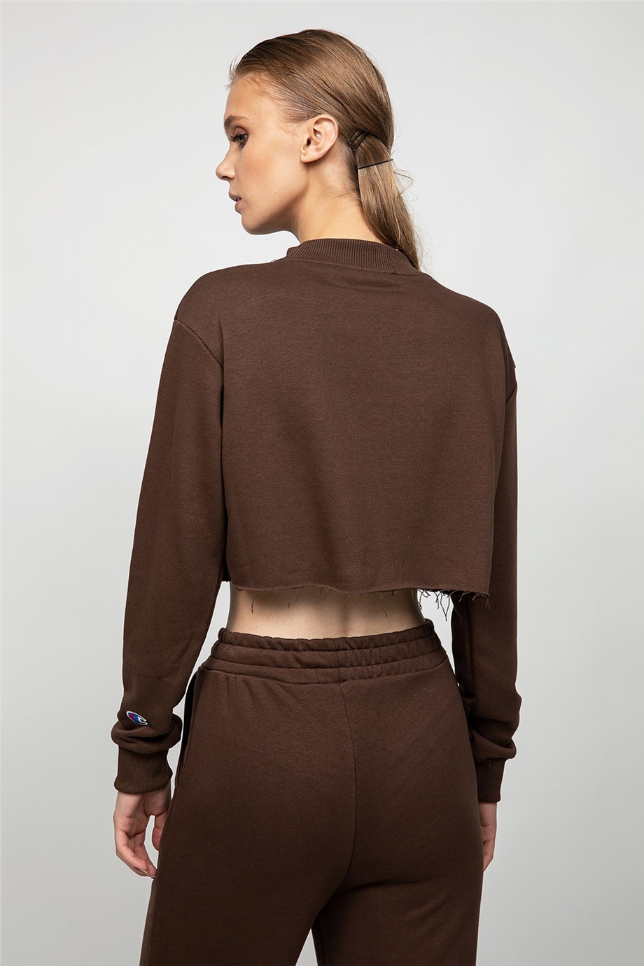 Kahverengi Crop Sweat Takım