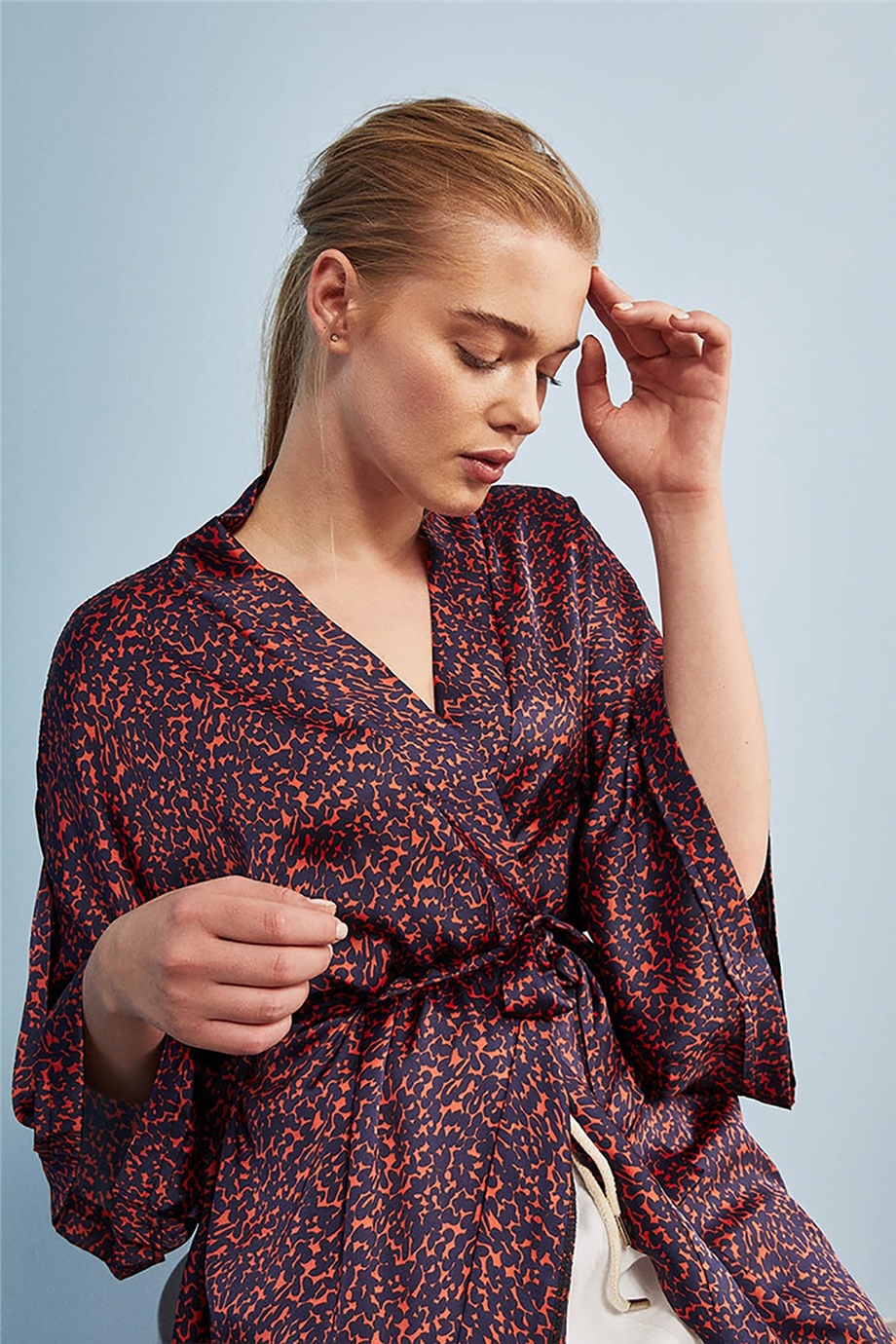Kol Detaylı Bordo Kimono