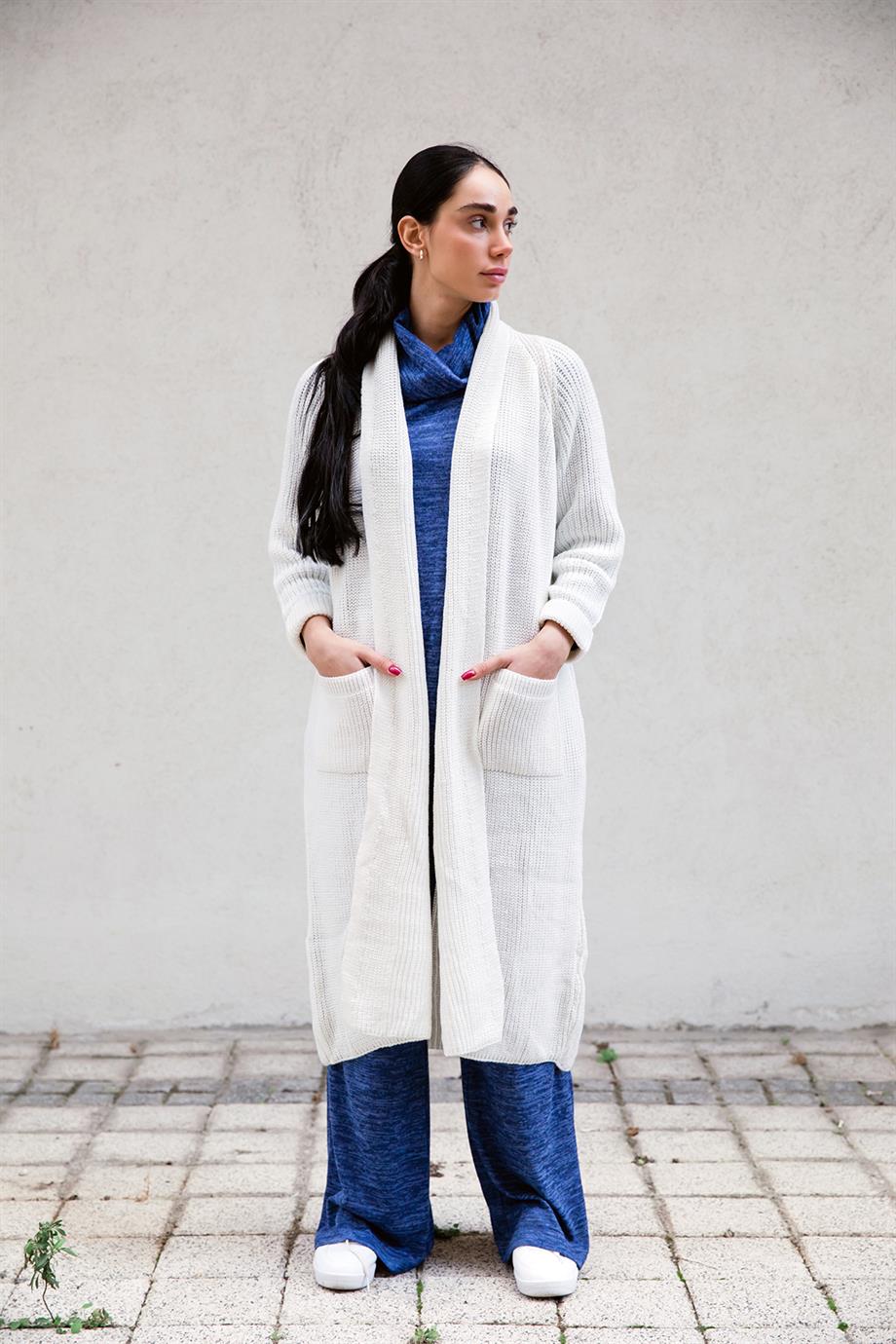Şal Yaka Ekru Oversize Hırka