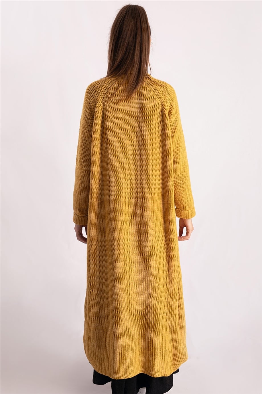 Şal Yaka Hardal Oversize Hırka