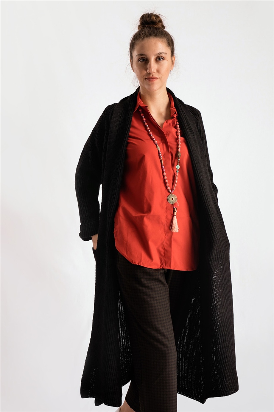 Şal Yaka Siyah Oversize Hırka