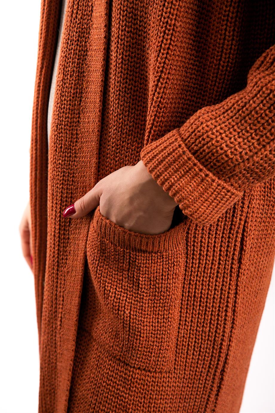 Şal Yaka Taba Oversize Hırka