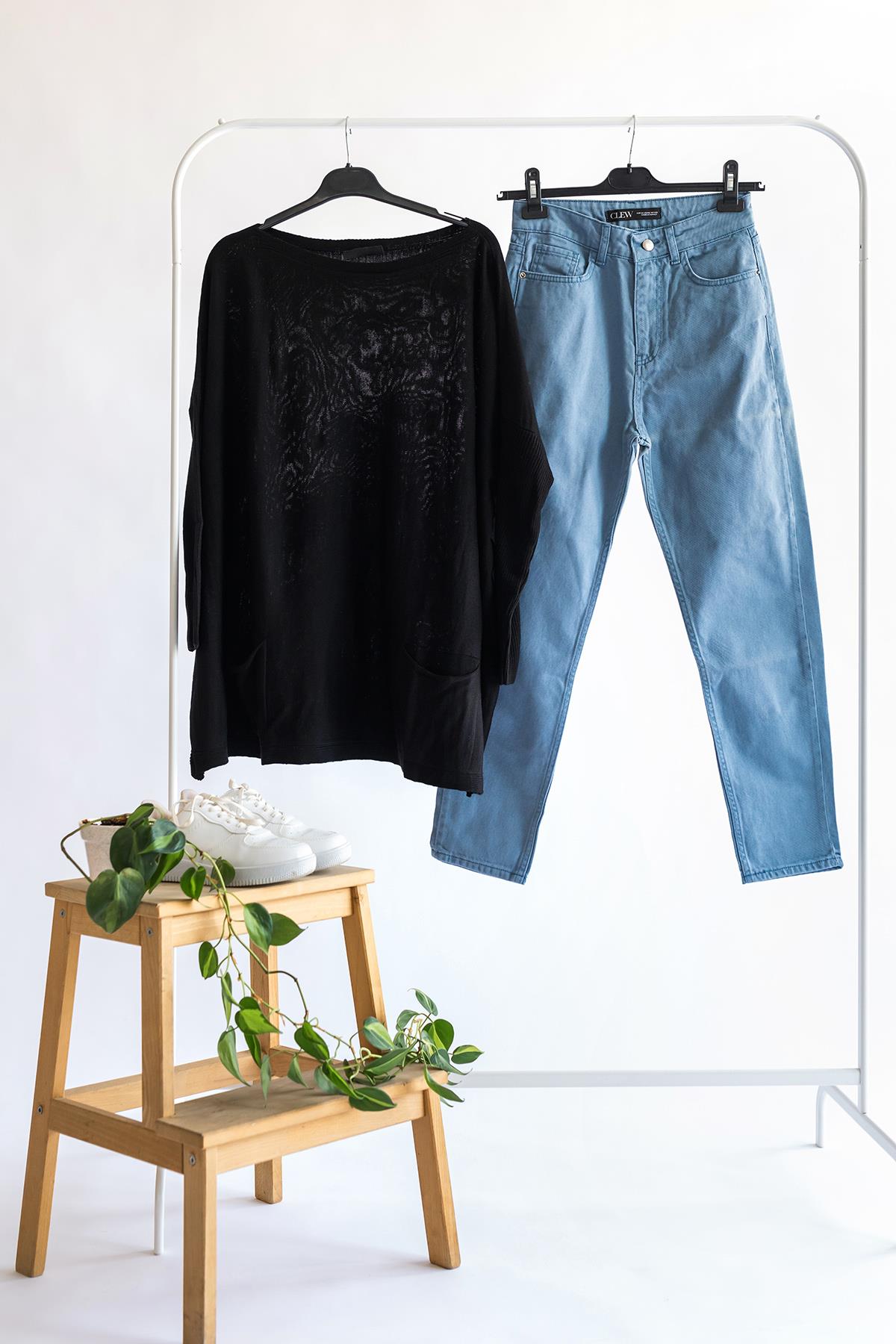 Siyah Oversize Çift Cepli Tunik