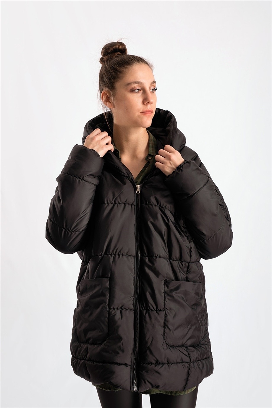Siyah Oversize Şişme Mont