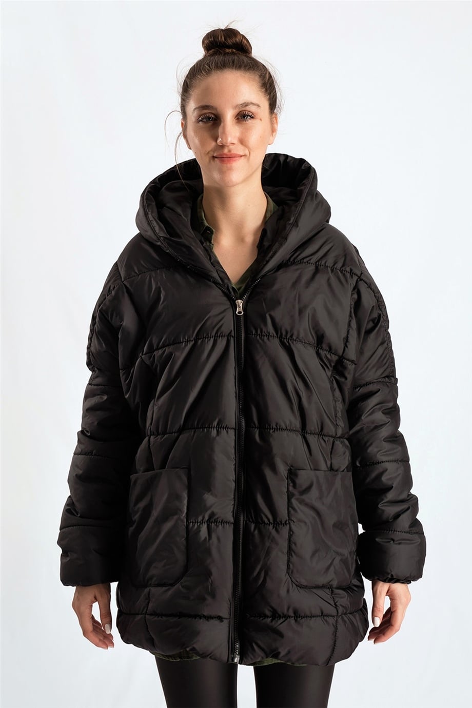 Siyah Oversize Şişme Mont