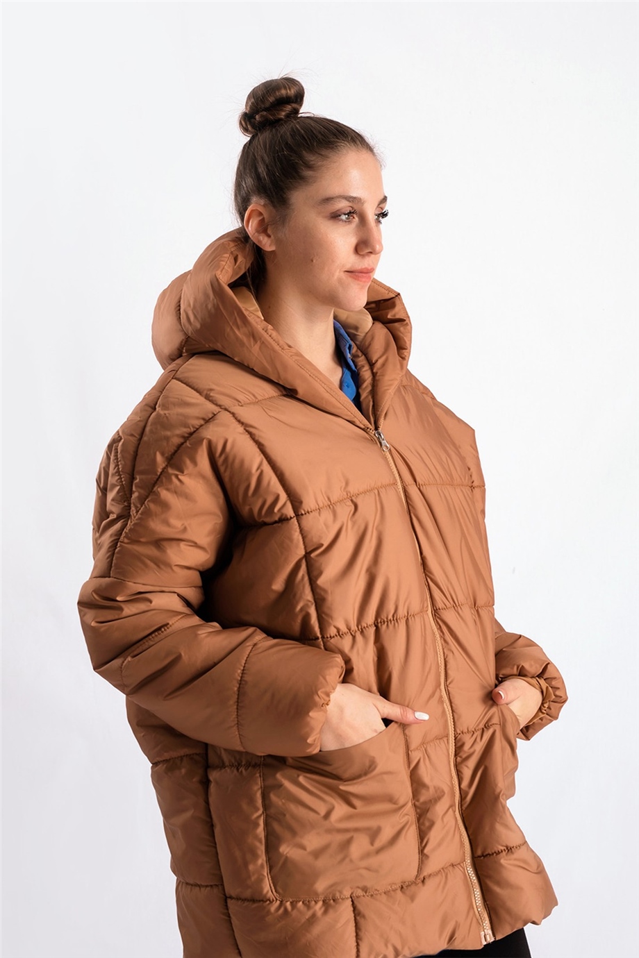 Sütlü Kahve Oversize Şişme Mont