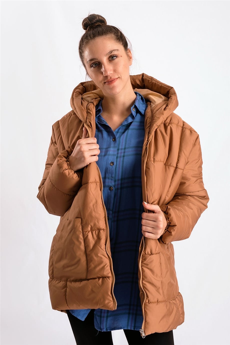 Sütlü Kahve Oversize Şişme Mont