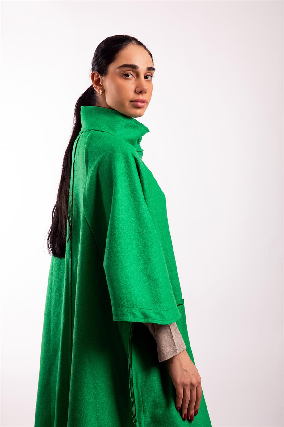 Yeşil Oversize Keçe Kaban