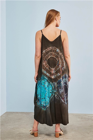 Askılı Batik Vizon Salaş Elbise