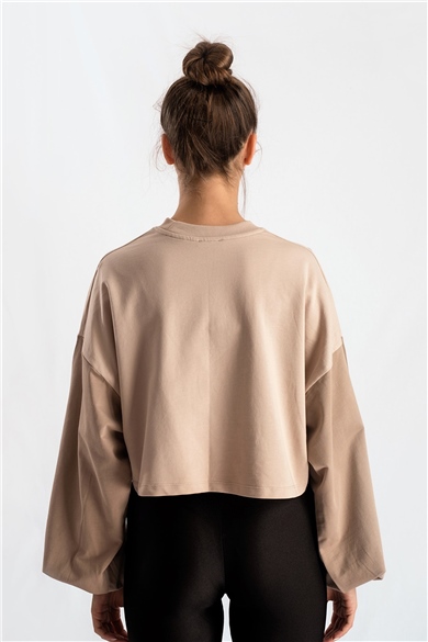 Balon Kol Bej Crop Sweat Bluz