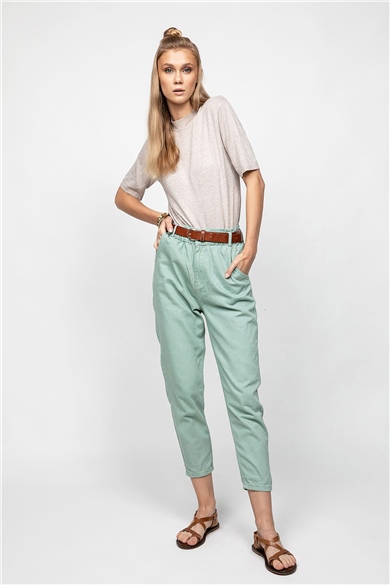 Beli Lastikli Mint Pantolon