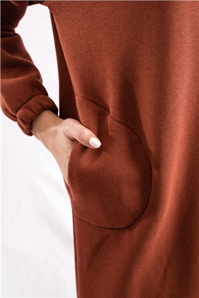 Boğazlı Kiremit Sweat Elbise