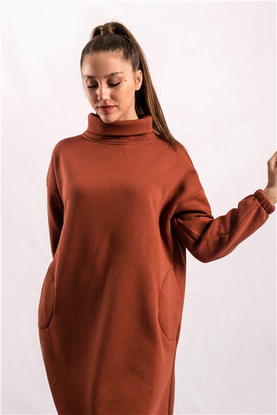 Boğazlı Kiremit Sweat Elbise
