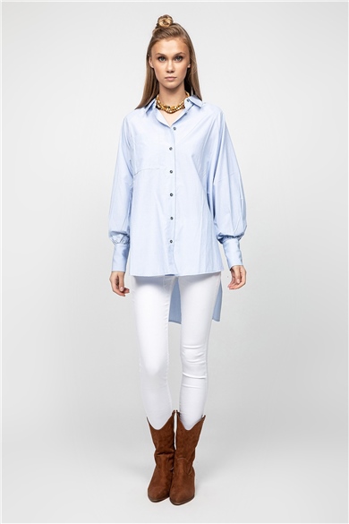 Çizgili Mavi Oversize Gömlek