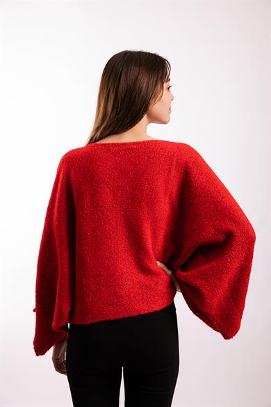Kimono Kollu Kırmızı Buklet Crop