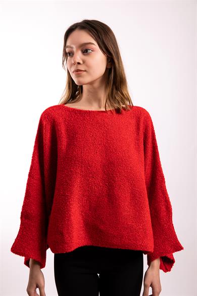 Kimono Kollu Kırmızı Buklet Crop