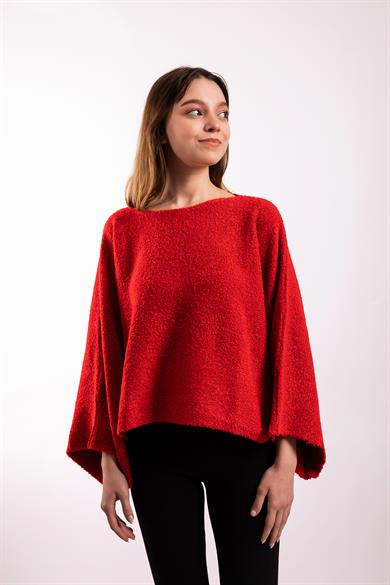Kimono Kollu Kırmızı Buklet Crop