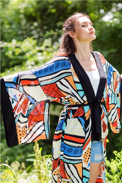 Geometrik Desenli Kimono