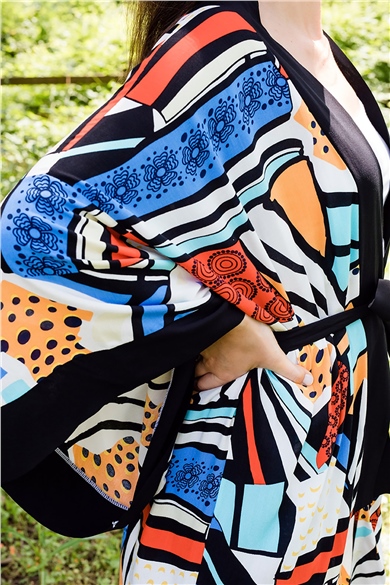 Geometrik Desenli Kimono
