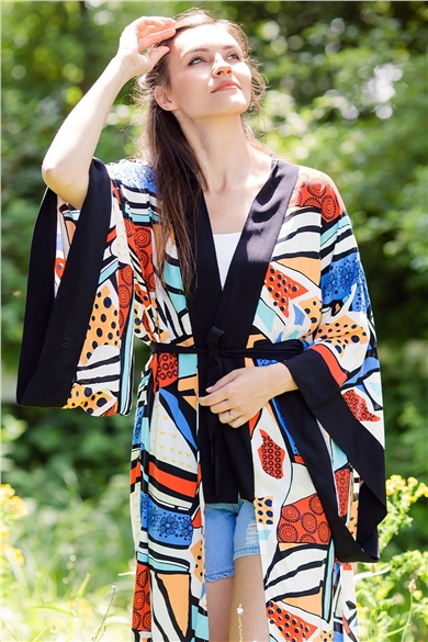 Geometrik Desenli Kimono
