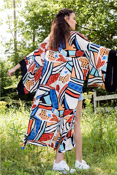 Geometrik Desenli Kimono