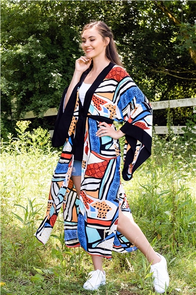 Geometrik Desenli Kimono